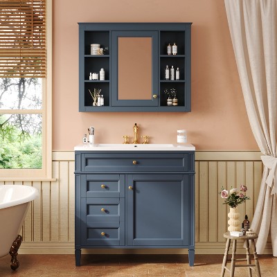 NicBex 36" Bathroom Vanity with Medicine Cabinet&Ceramic Sink,Bathroom Storage Cabinet Combo with 4 Drawers&2 Doors,No Faucet Included