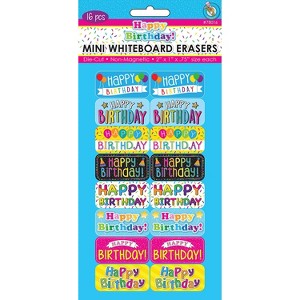 Ashley Productions Mini Whiteboard Erasers Happy Birthday 2" x 1" x 0.75" Pack of 16 (ASH78016) - 1 of 1