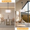 PAKOKULA Boho 3-Light Black Farmhouse Chandelier with Rattan Cage and White Drum Fabric Shade - 4 of 4
