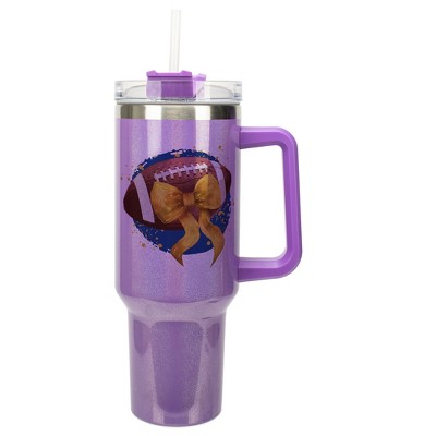 Elanze Designs 40 Ounce Stainless Steel Double Wall Insulated Glitter Travel Tumbler With Handle, Straw, and Lid, Heart Balloons Purple