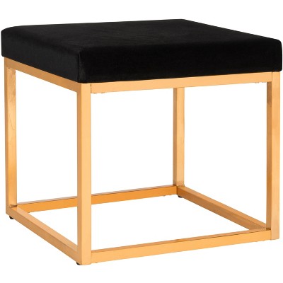 Rowan 21" Black Velvet Ottoman with Gold Base