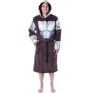 Star Wars Adult The Mandalorian Costume Fleece Robe Bathrobe For Men Women Brown - 1 of 4