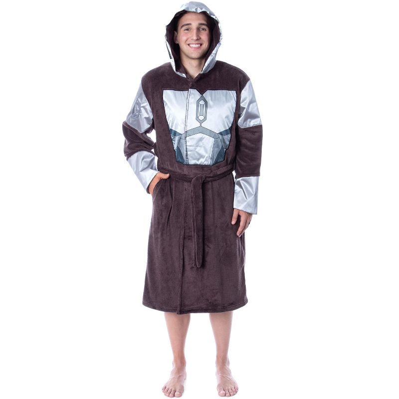 Star Wars Adult The Mandalorian Costume Fleece Robe Bathrobe For Men Women Brown, 1 of 6