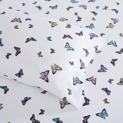 Butterflies Print Blue Microfiber Twin Kids' Sheet Set