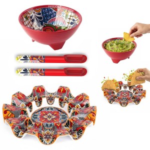 Prepara Taco Kit, Red - Taco Carousel, Spoons, Spacious Party Bowl, Durable Melamine & Dishwasher Safe, Organized Food Serving Set with Compartments - 1 of 4