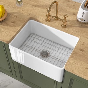 24 in. Apron Front Kitchen Sink Single Bowl Farmhouse Kitchen Sink Rectangular Small Kitchen Sink with Accessories - 1 of 4