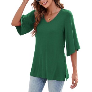 Chiffon Blouses for Women Ruffle 3/4 Sleeve Dressy V Neck Casual Flowy Tunic Tops - 1 of 2