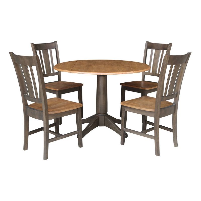 42&#34; Round Dual Drop Leaf Dining Table with 4 Splat Back Chairs Hickory/Washed Coal - International Concepts, 1 of 11