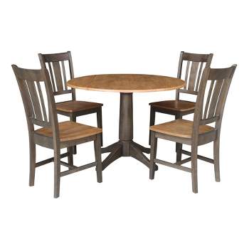 42" Round Dual Drop Leaf Dining Table with 4 Splat Back Chairs Hickory/Washed Coal - International Concepts