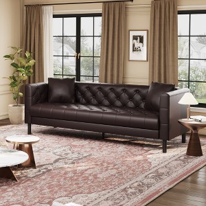 81"Leather Couch,Handmade Button Tufted 3 Seater Sofa, Chesterfield Sofa with Deep Seat and 2 Pillows,Leather Sofa for Living Room Apartment,Office - 1 of 4