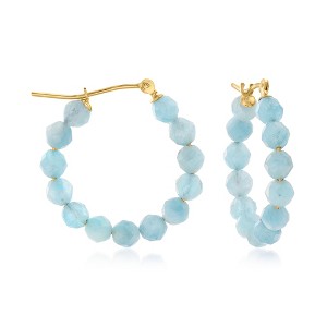 Ross-Simons 9.60 ct. t.w. Aquamarine Bead Hoop Earrings in 14kt Yellow Gold - 1 of 3