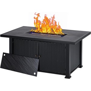57 Inch Propane Fire Pit, CSA-Listed Outdoor Gas Fire Pit Rectangular Tabletop with Lid - 1 of 4