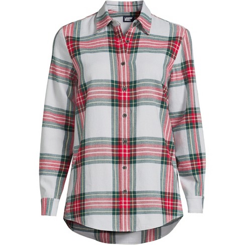 Lands' End Women's Flannel Boyfriend Fit Long Sleeve Shirt - Medium - Gray  Tartan : Target