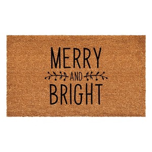 HomeRoots 24" X 36" Brown And Black Christmas Merry and Bright Outdoor Coir Door Mat - 1 of 4