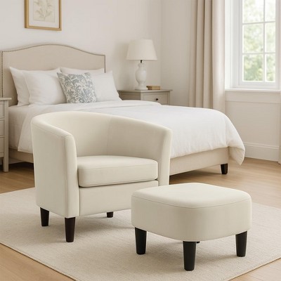 COMHOMA Velvet Accent Chair & Ottoman - Modern Barrel Armchair for Living Room/Bedroom, Soft Velvet