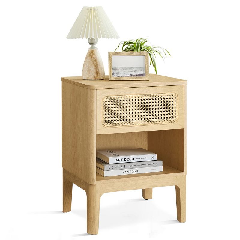 VASAGLE Rattan Nightstand, Boho Bedside Table with Drawer, Cane End Table, Modern Side Table for Bedroom, Natural, 2 of 11