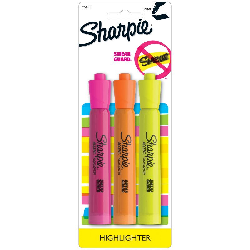 Sharpie 3pk Highlighters Smear Guard Chisel Tip Multicolored, 1 of 10