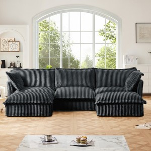 Oversized 120" Corduroy Slipcovered U-Shaped Modular Sectional Sofa with French Edges and Removable Covers, 5-Piece Free combination - 1 of 4