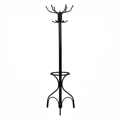 Black Metal Coat Rack with Umbrella Stand and Hooks