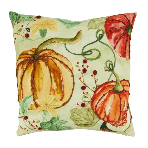 Floral Pumpkin - Lumbar Throw Pillow - Fall Decor