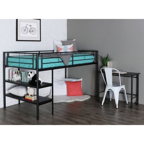 Premium Metal Twin Low Loft Bed With Desk Black Saracina Home