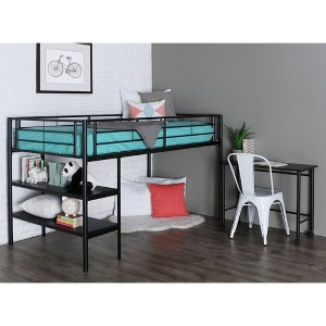 Premium Metal Twin Low Loft Bed with Desk - Black - Saracina Home