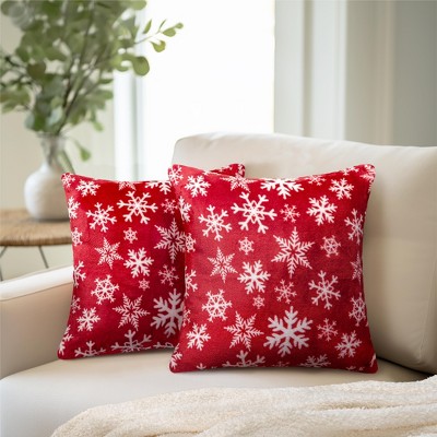 Red Snowflake Velvet Throw Pillow Covers Set of 2