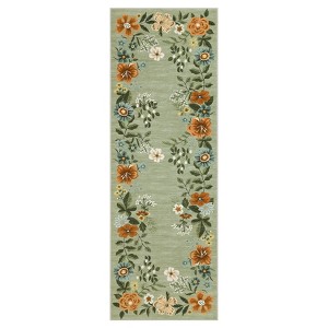 Green Floral Runner Rug Washable Rug, Non-Slip Non-Shedding Kitchen Carpet, Low Pile Stain-Resistant Foldable , for Entryway, Laundry Room, Bathroom - 1 of 4
