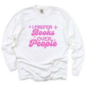 I Prefer Books Over People Stars - Women's Garment Dyed Long Sleeve Graphic T-Shirt - 1 of 4