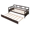 Twin Size Daybed Wood Bed with Twin Size Trundle, Wood Twin Size Kids Bed Frame with Fence, Twin Platform Bed for Living Room, No Box Spring Needed - 3 of 4