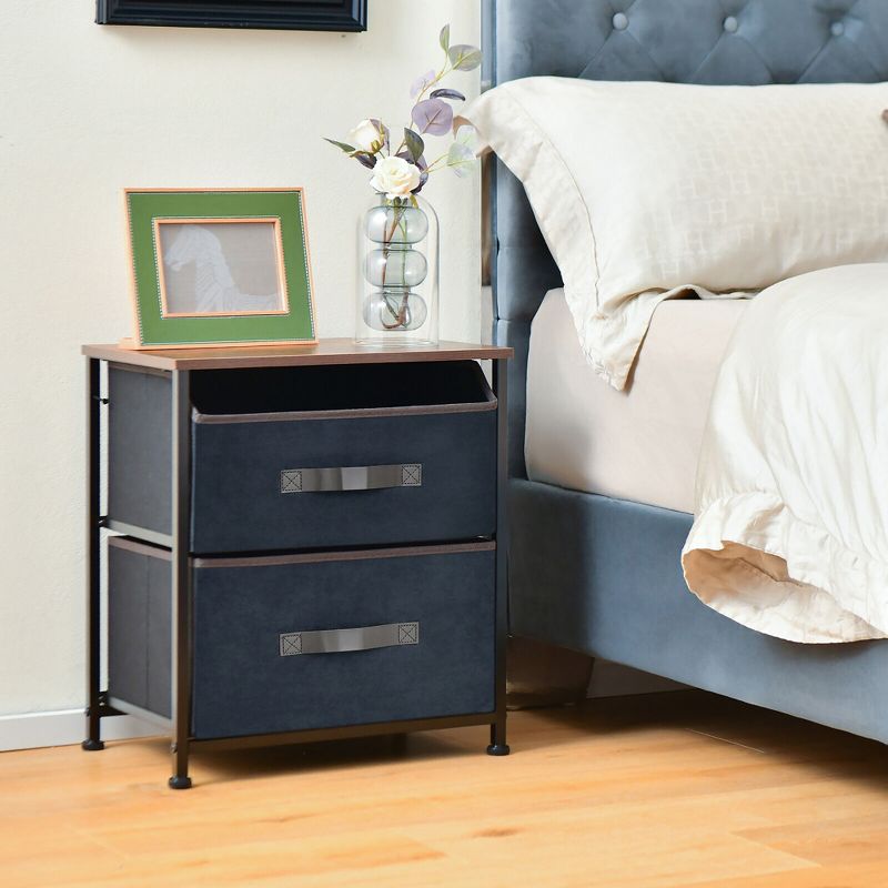 Costway Nightstand End Side Table Dresser with 2 Pull-out Fabric Drawers for Bedroom, 4 of 10
