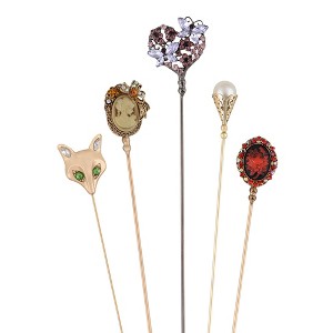Anna-Kaci 5Pcs Vintage Cameo and Rhinestone Hat Lapel Pin Set for Secure Styling on Scarves Coats and Hats - 5pcs Vintage - 1 of 4