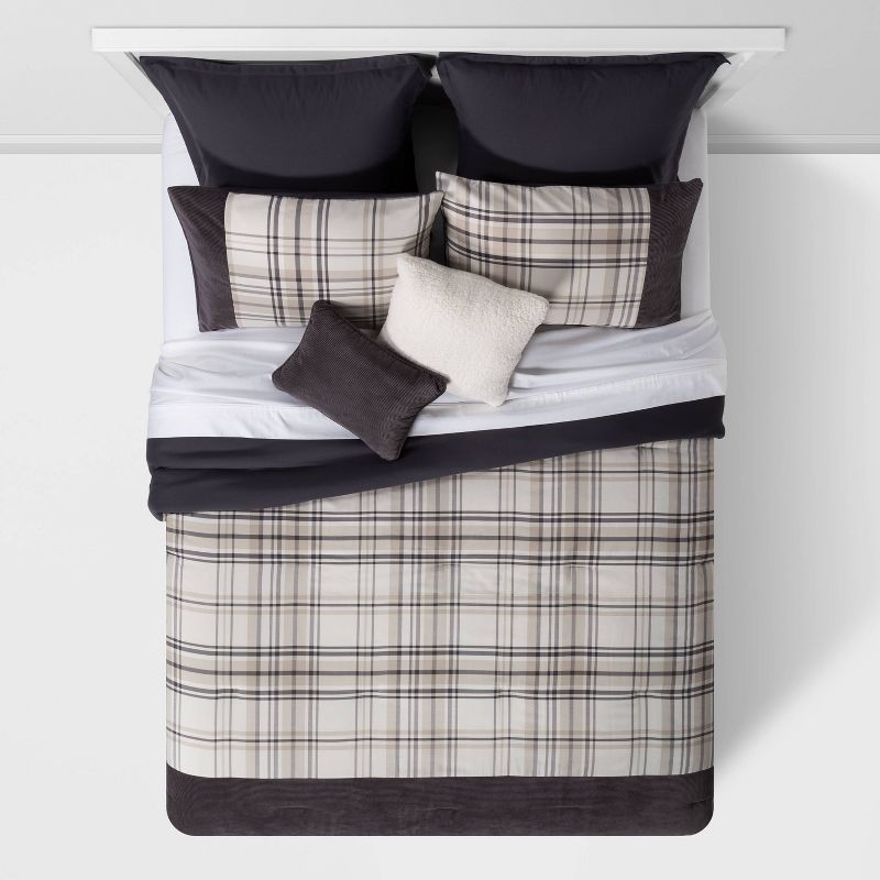 8pc Plaid with Corduroy Comforter Bedding Set Gray/Taupe - Threshold™, 3 of 7