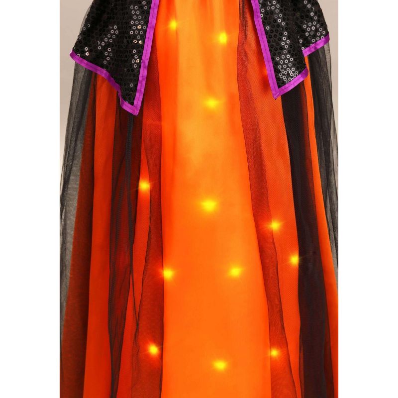 HalloweenCostumes.com Girl's Toddler Orange Light-Up Witch Costume, 3 of 7