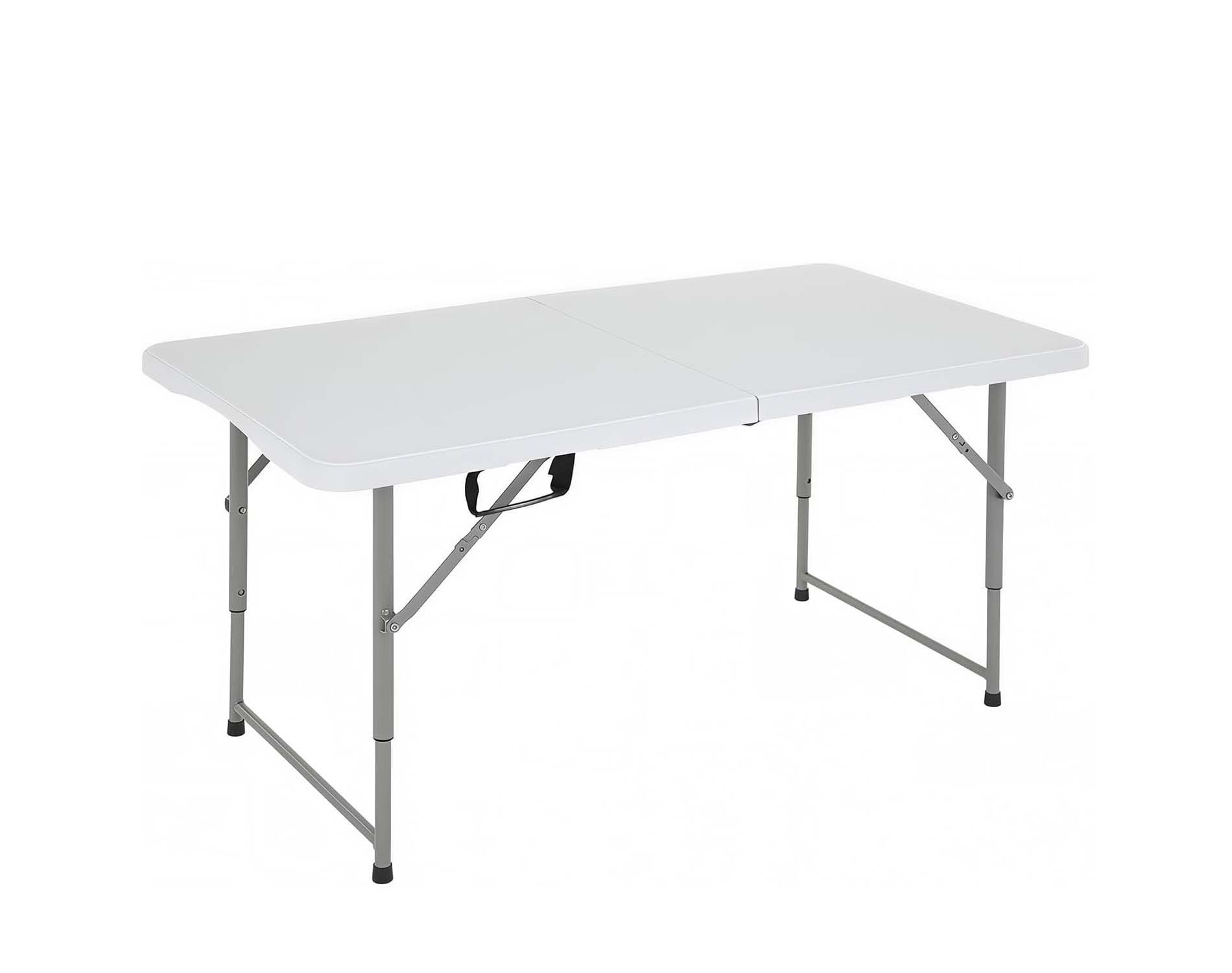 FDW 4FT Folding Table, Portable Fold-in-Half Plastic Picnic Party Table with Carrying Handle (White, 4FT)