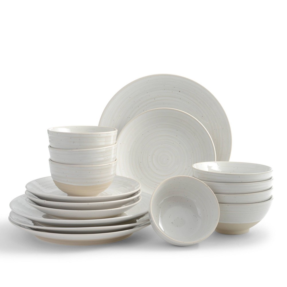 Photos - Glass Sango 16pc Stoneware Siterra Dinnerware Set White - : Rustic Dishware Set, Service for 4, Microwave & Dishwasher Safe 
