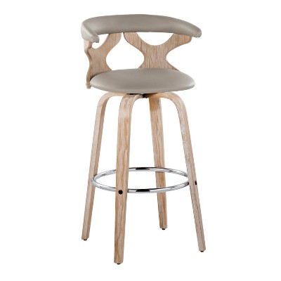 Set of 2 Light Gray Faux Leather and White Washed Wood Swivel Barstools