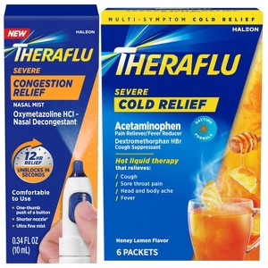 Theraflu 0.34 fl oz Severe Congestion Relief Nasal Mist + 6ct Severe Cold Relief Daytime Powder - Honey Lemon - 1 of 3