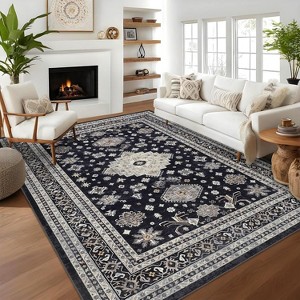 Vintage Hallway Runner Rug, Low Pile Floral Carpet with Rubber Backing, Machine Washable, Foldable for Bedroom, Entryway, Kitchen, and Hallway - 1 of 4