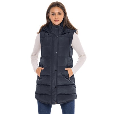 Women's Long Puffer Vest with Hood - S.E.B. By SEBBY