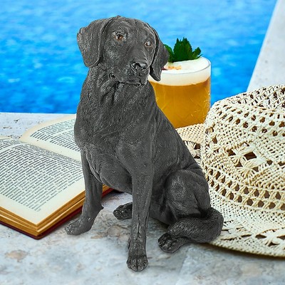 Black Resin Labrador Retriever Dog Garden Statue, 15.5 Inches Tall