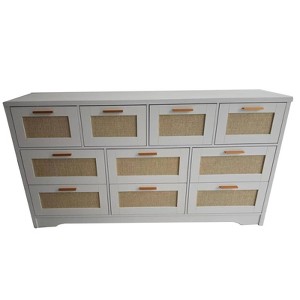 10-Drawer Dresser for Bedroom, Rattan Farmhouse Chest with Handles, Freestanding Wooden Storage Cabinet for Living Room, Closet, Entryway - 1 of 1