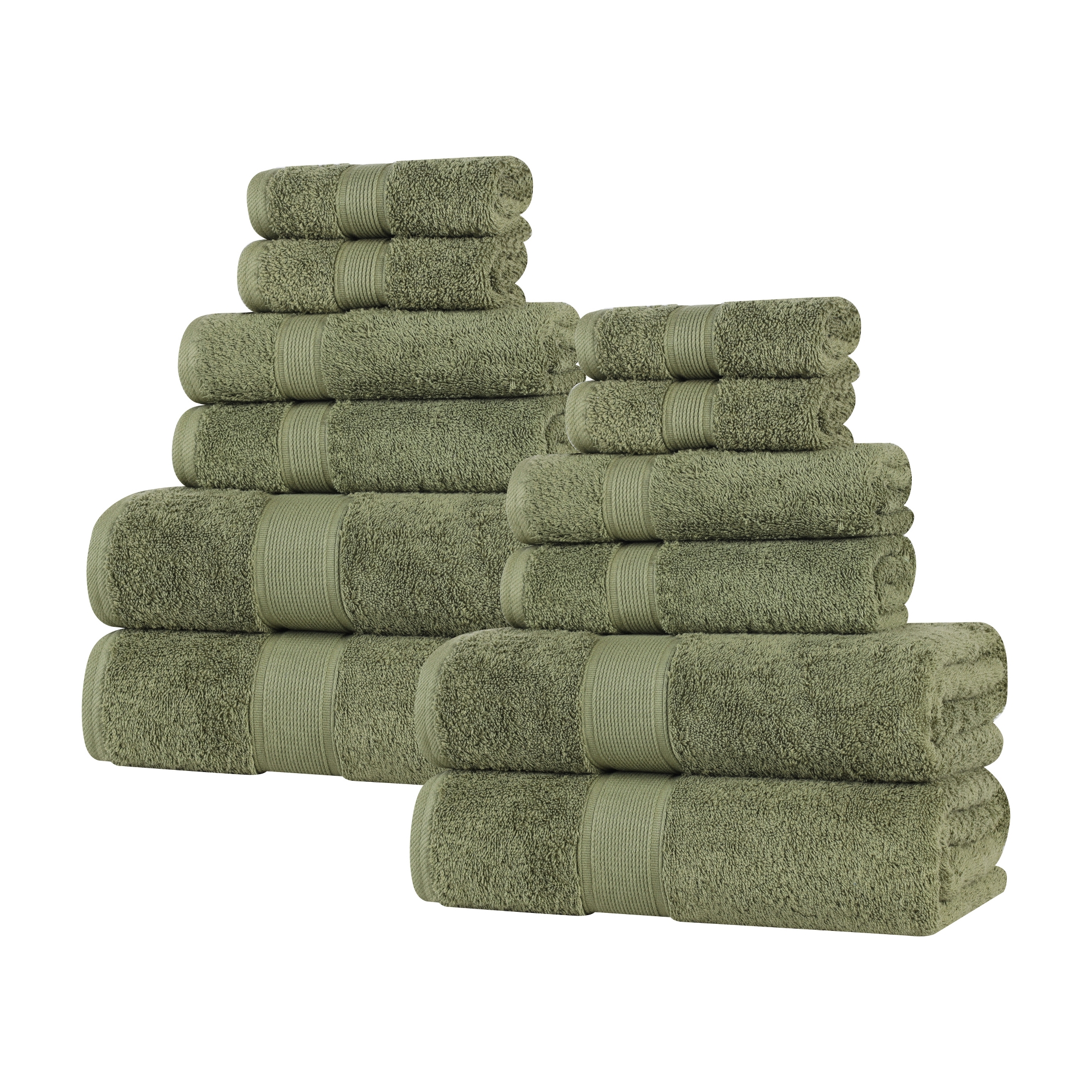 Organic Cotton Medium Weight Solid 12 Piece Towel Set, Forest Green - Blue Nile Mills