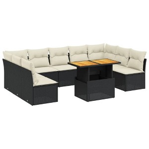 vidaXL Garden Sofa Set Black and Cream White PE Rattan 10-Piece Set - 1 of 4