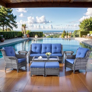 POCASSY 8 Piece Rattan Outdoor Conversation Furniture Set Wicker Sofa Seating Group with Cushions for Backyord, Garden, Pool - 1 of 4