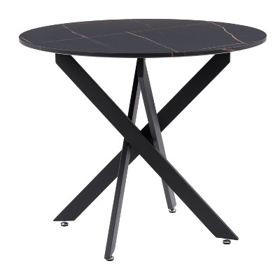 40" Round Marble Top Dining Table with Iron Trestle Base