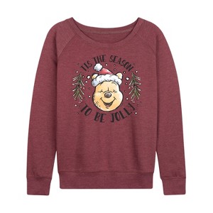 Women's - Winnie the Pooh - Tis The Season To Be Jolly Christmas Lightweight French Terry Wide Neck Long Sleeve Shirt - 1 of 4