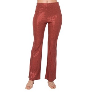 Slickblue Women's Sequined Fit & Flare Pants Deep Rose/Olive, Midrise Elastic Waist, Full Length, Formal Style, Size S-L - 1 of 4