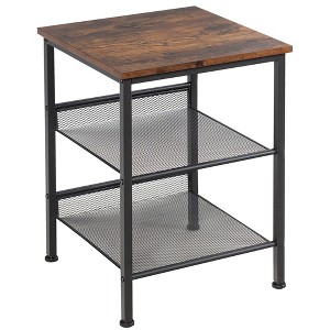 Costway 3-Tier Industrial End Side Table Nightstand W/2 Adjustable Shelves Rustic Brown - 1 of 4