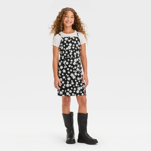 Girls' Short Sleeve 2 for 1 Dress - art class™ Black Daisy XS